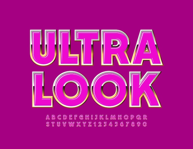 Ultra look. glamour glänzende schrift. rosa und gold alphabet buchstaben und zahlen gesetzt