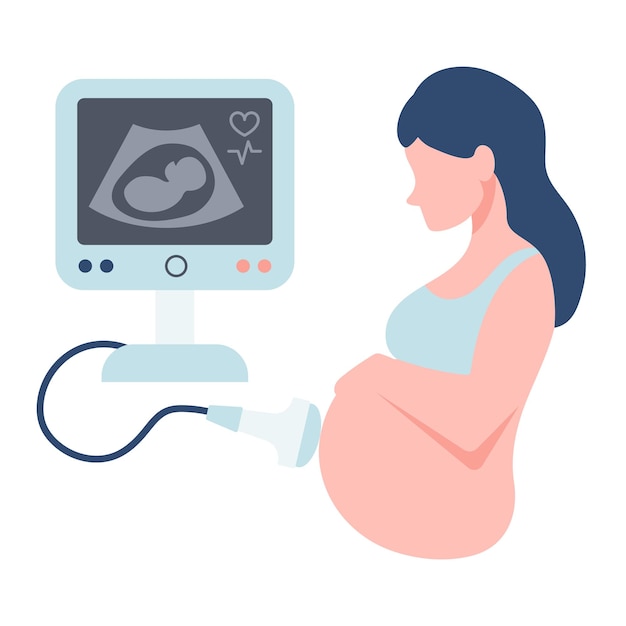 Ultraschall einer schwangeren Frau Ikonenillustration im flachen Stil
