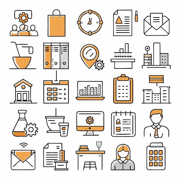 Umfassendes Büro-Ikonensatz, um Ihren Geschäfts- und Arbeitsablauf zu optimieren