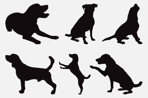 Umfassendes Vektor-Set für Hunde-Silhouetten mit verschiedenen Hunderassen