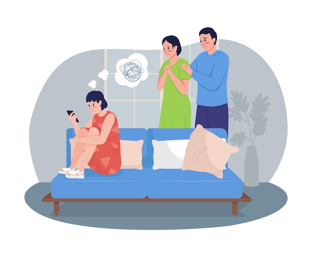 Umgang mit Teenager-Depression 2D-Vektor isolierte Illustration