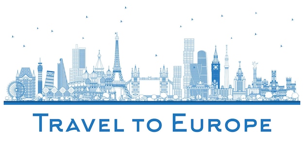 Vektor umreißen sie berühmte wahrzeichen in europa. london, paris, moskau, rom, madrid. vektor-illustration. geschäftsreise- und tourismuskonzept. bild für präsentation, banner, plakat und website.