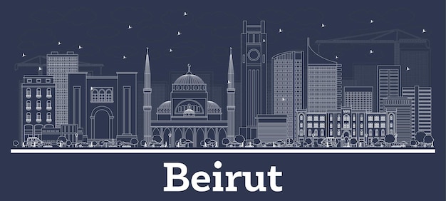 Umreißen sie die skyline der stadt beirut-libanon mit weißen gebäuden. vektor-illustration. geschäftsreisen und konzept mit historischer architektur. beirut-stadtbild mit sehenswürdigkeiten.