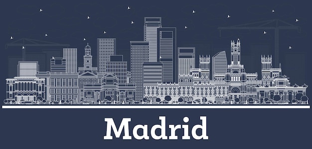 Vektor umreißen sie die skyline der stadt madrid spanien mit weißen gebäuden. vektor-illustration. geschäftsreise- und tourismuskonzept mit historischer architektur. madrid-stadtbild mit sehenswürdigkeiten.