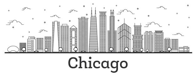 Umreißen sie die skyline von chicago illinois mit modernen gebäuden, isolated on white. vektor-illustration. chicago-stadtbild mit sehenswürdigkeiten.