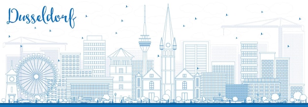 Umreißen Sie die Skyline von Düsseldorf mit blauen Gebäuden. Vektor-Illustration. Geschäftsreise- und Tourismuskonzept mit historischer Architektur. Bild für Präsentationsbanner-Plakat und Website.