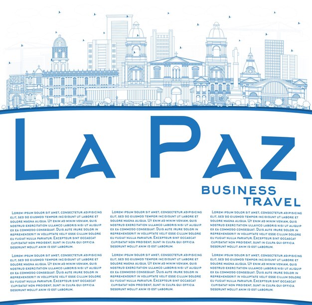 Umreißen sie die skyline von la paz bolivien mit blauen gebäuden und textfreiraum. illustration