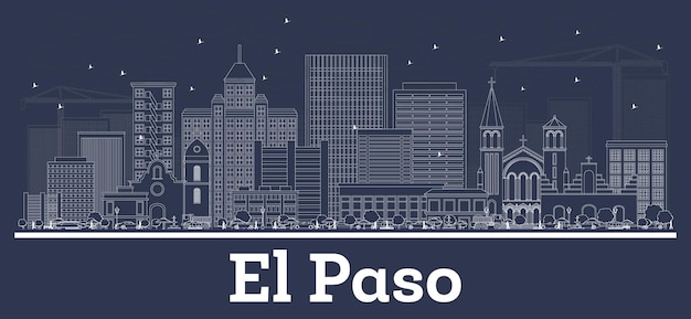 Umriss El Paso Texas USA City Skyline mit weißen Gebäuden Vektor Illustration Geschäftsreisen und Tourismuskonzept mit moderner Architektur El Paso Stadtbild mit Sehenswürdigkeiten