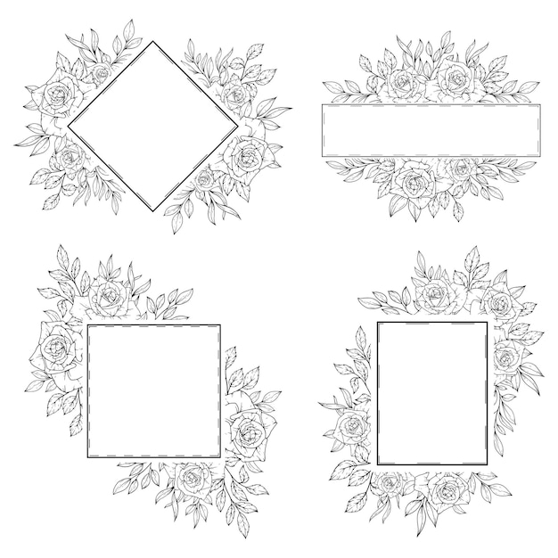 Umriss handgezeichnete rosenblumenrahmendekoration
