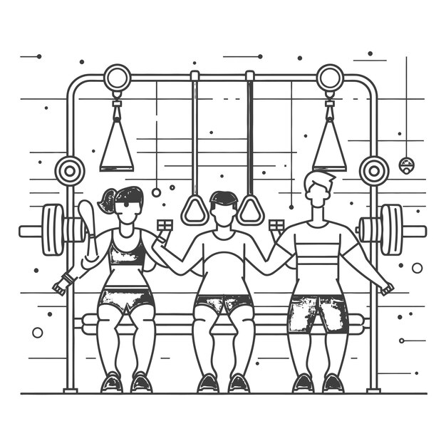 Umriss illustration feier des weltgesundheitstages übung oder training das fitness-system im fitnessstudio