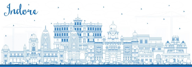Umriss indore india city skyline mit blauen gebäuden