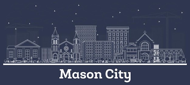 Umriss mason city iowa skyline mit weißen gebäuden