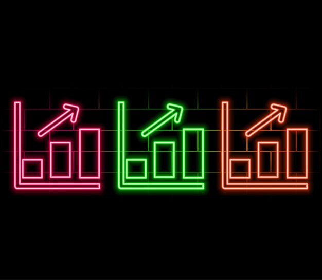 Umriss Neon-Wachstum Pfeilstangen Symbol Leuchtendes Neon Aufwärts-Chart Trendsignal Anstieg Pfeil stangen Finanzielle