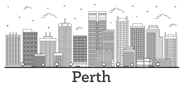 Umriss perth australien city skyline mit modernen gebäuden, isolated on white