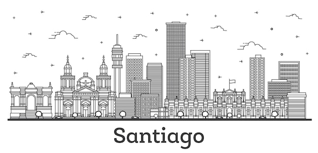 Vektor umriss santiago chile city skyline mit modernen gebäuden und reflexionen, isolated on white