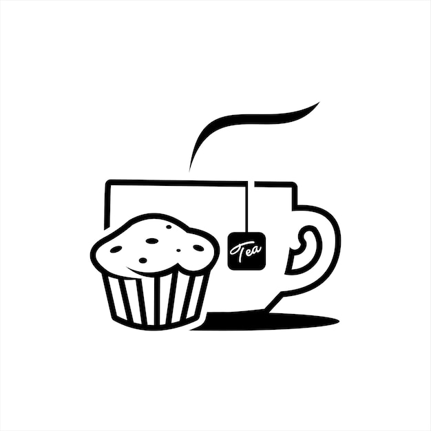 Umriss Tee und Dessert-Vektor-Illustration