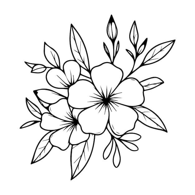 Umrissdruck mit Blüten Allamanda katartische Blätter und Knospen Allamanda cathartic Blumen Tätowierung