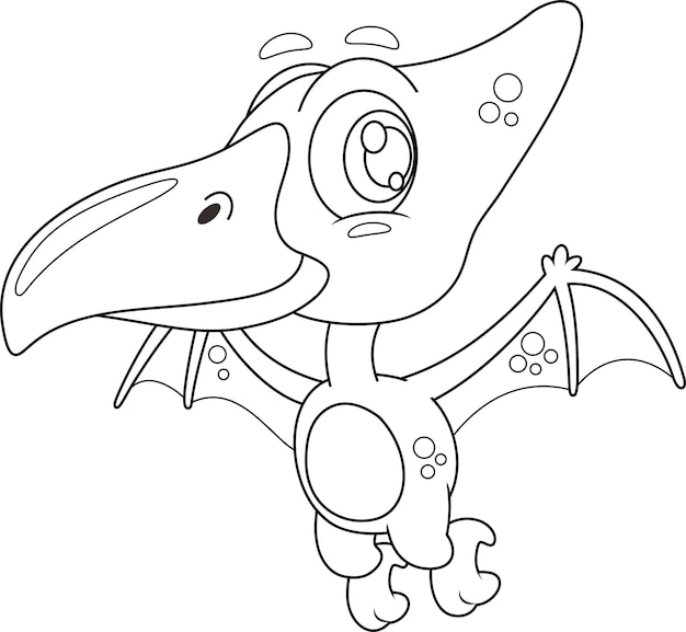 Vektor umrissene süße baby-pterodaktyl-dinosaurier-cartoon-figur, die in den himmel fliegt