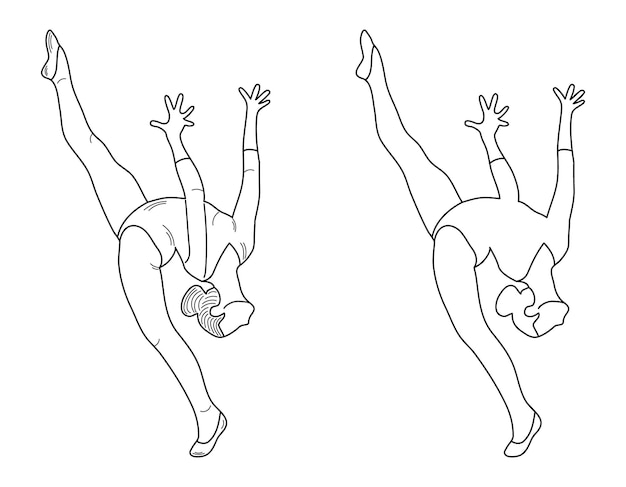Umrissfigur eines turners in einer sportpose gymnastikmädchen-silhouettenskizze gymnastik