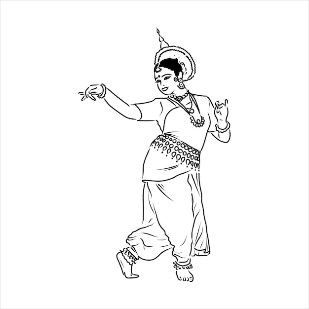 Umrissskizze der indischen tänzerin tanzen