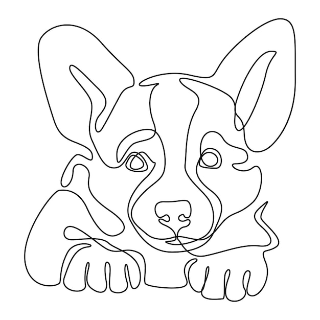 Vektor umrisszeichnung einer illustration eines corgi-hündchens ein mit linien gezeichnetes gesicht eines hundes hund ist der freund des menschen