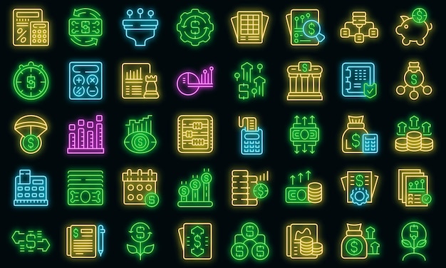 Umsatzsymbole setzen Umrissvektor Economy Bank Vektor Neon