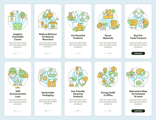 Umweltfreundliches onboarding-bildschirmset für mobile apps