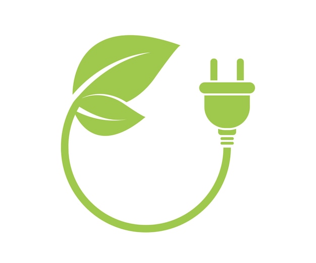 Vektor umweltstecker mit grünem blatt. öko-symbol für elektrische energie. ökologisches logo. natur