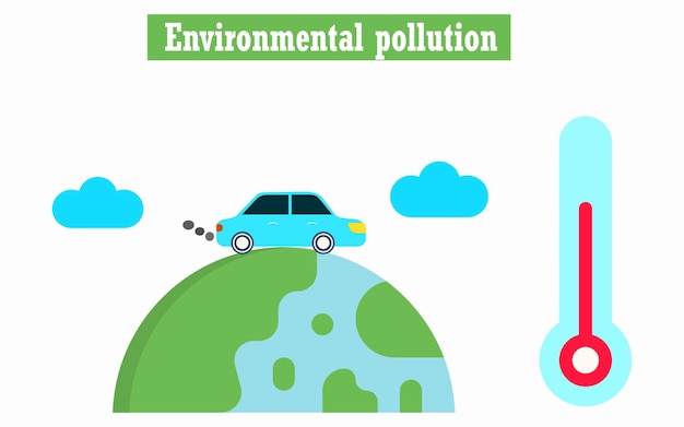 Vektor umweltverschmutzung durch fahrzeuge, die das erdkonzept verschmutzen