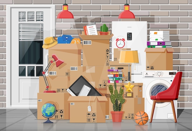 Umzug in ein neues Haus Familie ist in ein neues Zuhause umgezogen