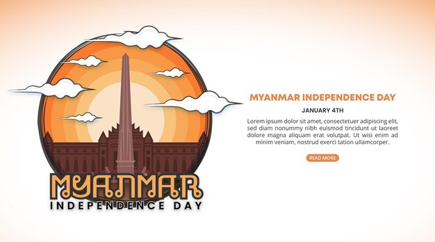 Unabhängigkeitstag von myanmar hintergrund mit einem tinte zeichnung denkmal