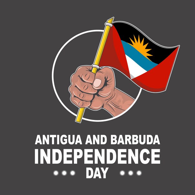 Unabhängigkeitstaghand, die die flagge von antigua und barbuda hält.