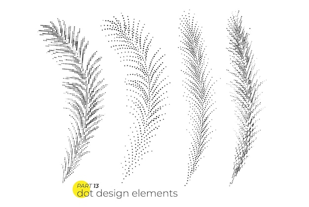 Universeller trend dotty leaves set gepunktete, helle, fette elementzusammensetzung pflanzenelemente in zurückhaltendem, anhaltendem, temperiertem pointillismus-stil für designprojekte, zeitschriftenbroschüren, plakatwerbung