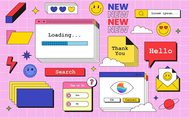 Universelles UI-Kit zum Entwerfen reaktionsschneller Websites, mobiler Apps und der Benutzeroberfläche Retro-Nachricht