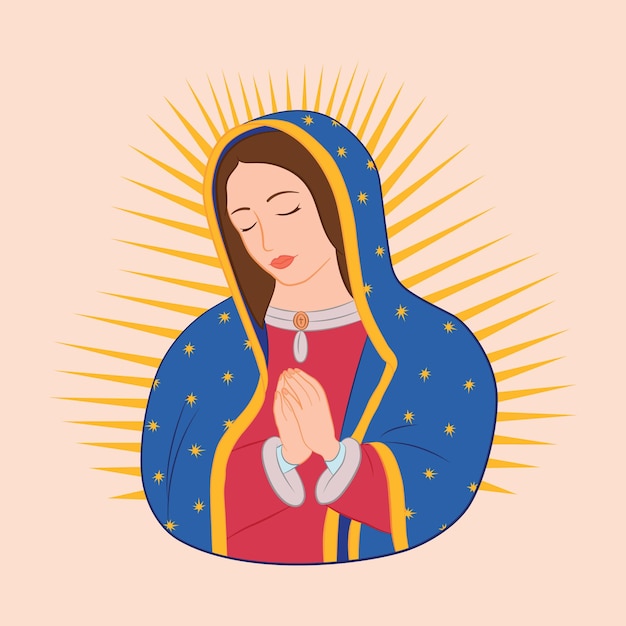 Unsere Liebe Frau von Guadalupe. Jungfrau von Guadalupe. Virgen de Guadalupe. Vektordesign.