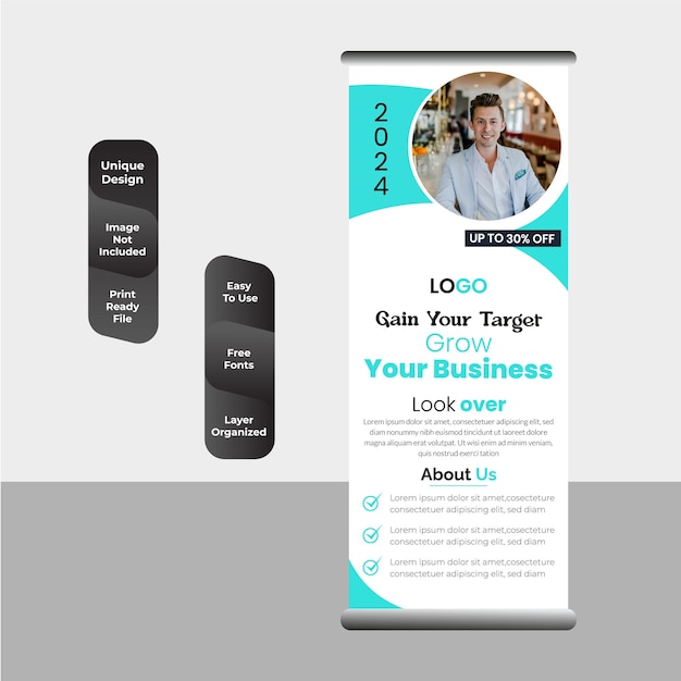 Vektor unternehmens-roll-up-banner-standee-geschäftsbanner-vorlage x banner-design