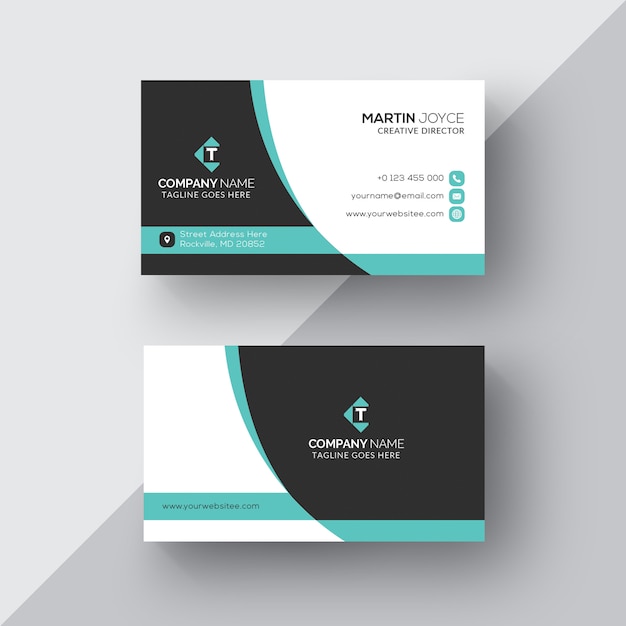 Unternehmens-Schwarzweiss mit cyan-blauer Visitenkarte