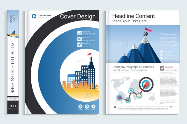 Vektor unternehmensgeschäftsbuch-designschablone mit infographic element