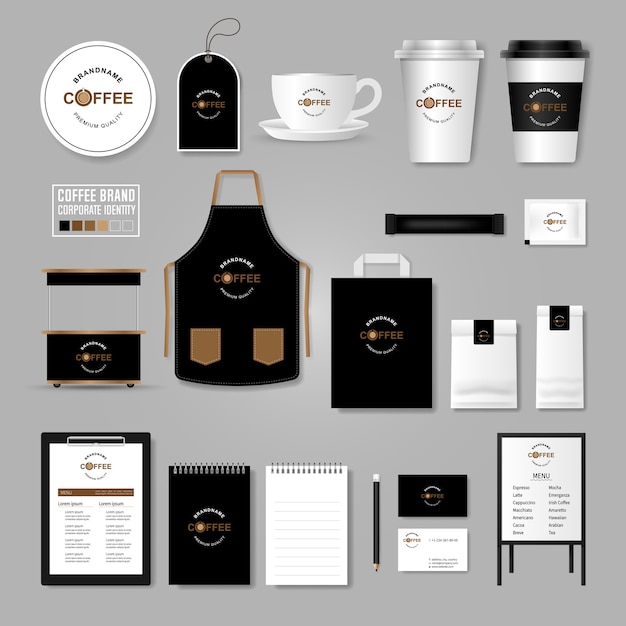 Unternehmensidentität vorlage. logo-konzept für coffee-shop, café, restaurant.