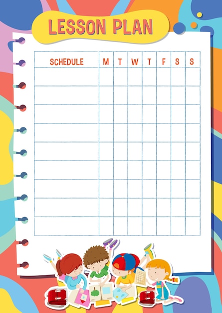 Vektor unterrichtsplan-dashboard mit zeichentrickfiguren