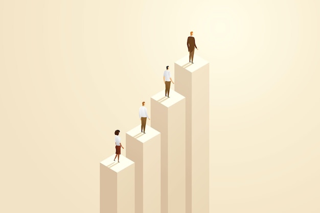 Unterschied zwischen Mann und Frau. Diskriminierung und Ungleichheit in Beruf und Wirtschaft. isometrische Vektorillustration.