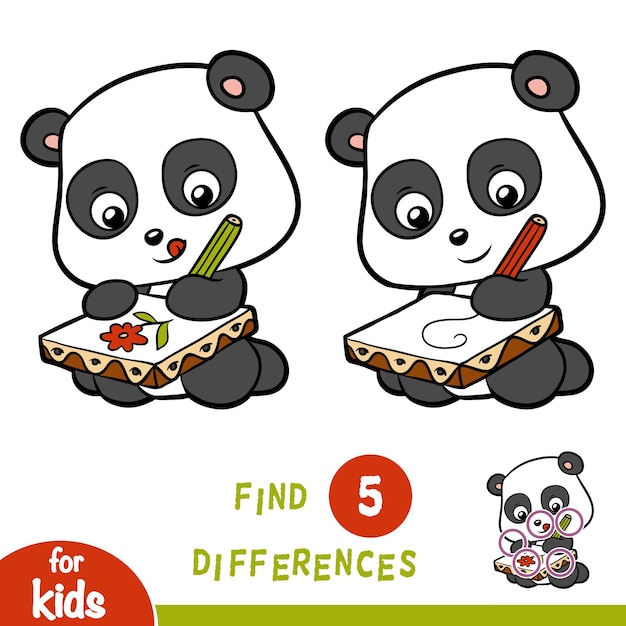 Unterschiede finden, Bildungsspiel für Kinder, Panda