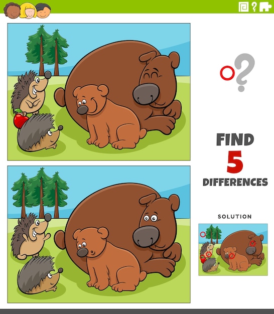 Unterschiede lernspiel für kinder mit bären und igeln