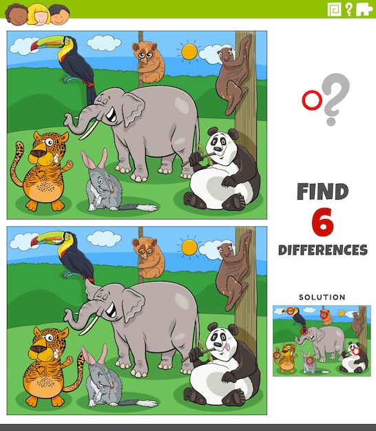 Unterschiedspiel für Kinder mit Zeichentricktieren