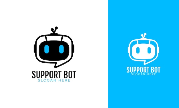 Unterstützung des Bot-Logo-Designs Robot-Kopf-Symbol mit Chat- oder Konversationskonzept