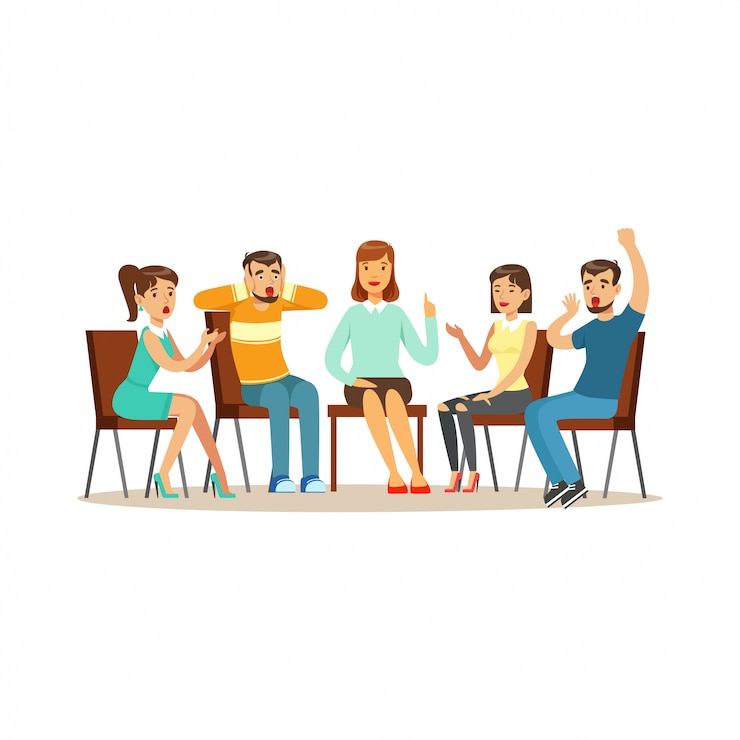 Vektor unterstützungsgruppentherapie, psychologe berät menschen mit verschiedenen phobien illustration
