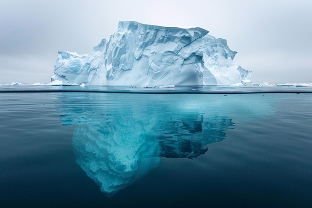 Unterwasseransicht eines großen Eisbergs mit einem wunderschönen, durchsichtigen Meer im Hintergrund