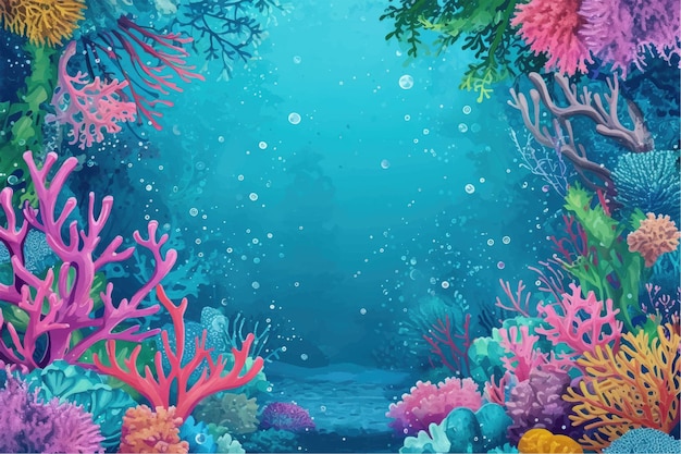 Vektor unterwasserszene mit korallenrifffischen und algen, vektor-aquarell-illustration
