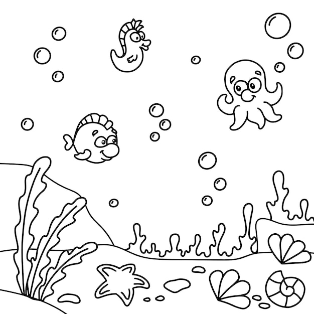 Unterwasserwelt malbuchseite für kinder