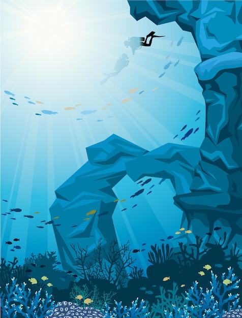Vektor unterwasserwelt ozean-silhouette seegras-hintergrund